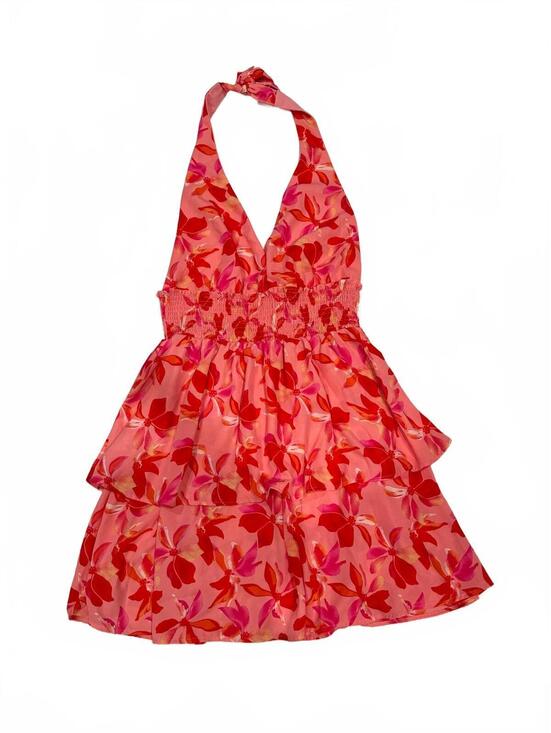 Madden Girl Dresses & Skirts - Madden NYC Pink Floral Halter Mini Dress Tiered Ruffle Smocked Medium